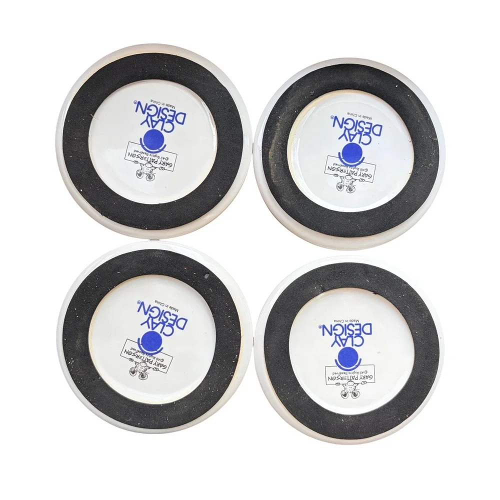 Gary Patterson Cat Coasters Set of 4 Clay Design Ceramic Whimsical Feline Art